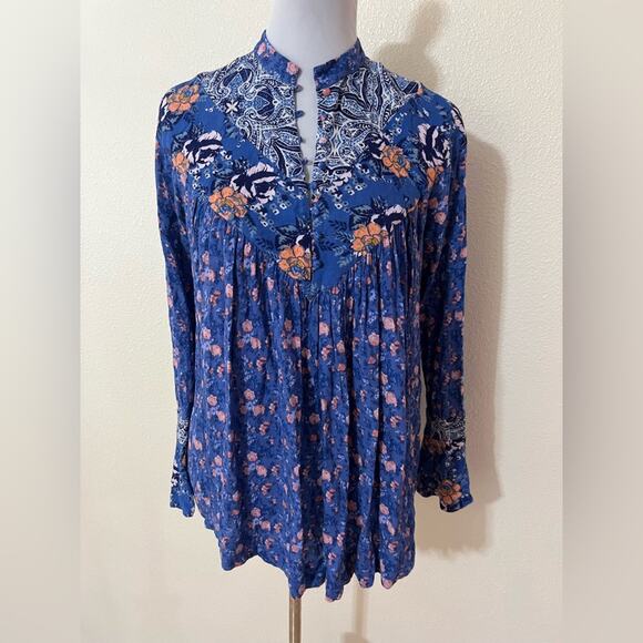 Free People FP Wildflower Fields blue floral tunic top XS - Picture 2 of 9